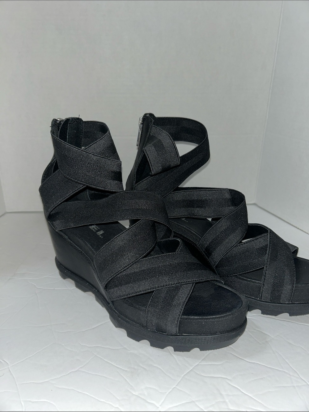 Sorel Black Crisscross Wedge Sandals